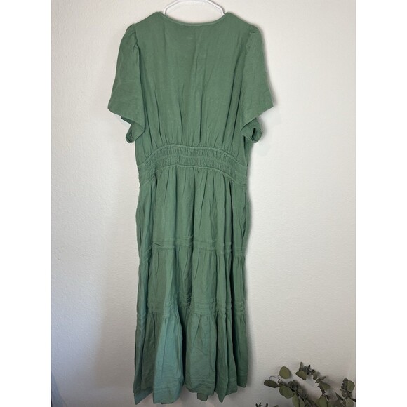 Anthropologie Somerset Teal Tiered Maxi Dress Linen Boho Plus 2X 248 - Picture 6 of 8